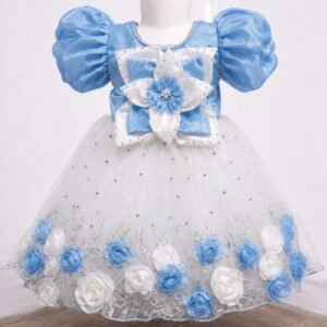 Princess Blue & White Party Frock for Kids