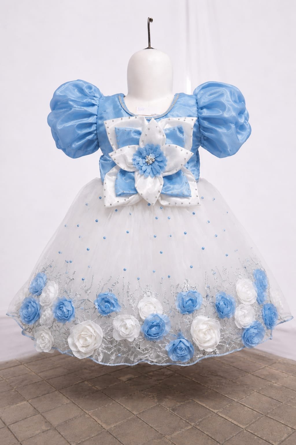 Princess Blue & White Party Frock for Kids