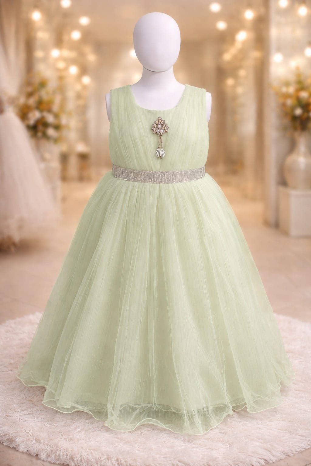 Pista green Ivory Pearl Grace Princess Gown