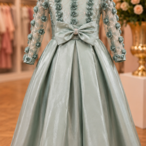 Elegant Sage Green Floral Ball Gown for Girls