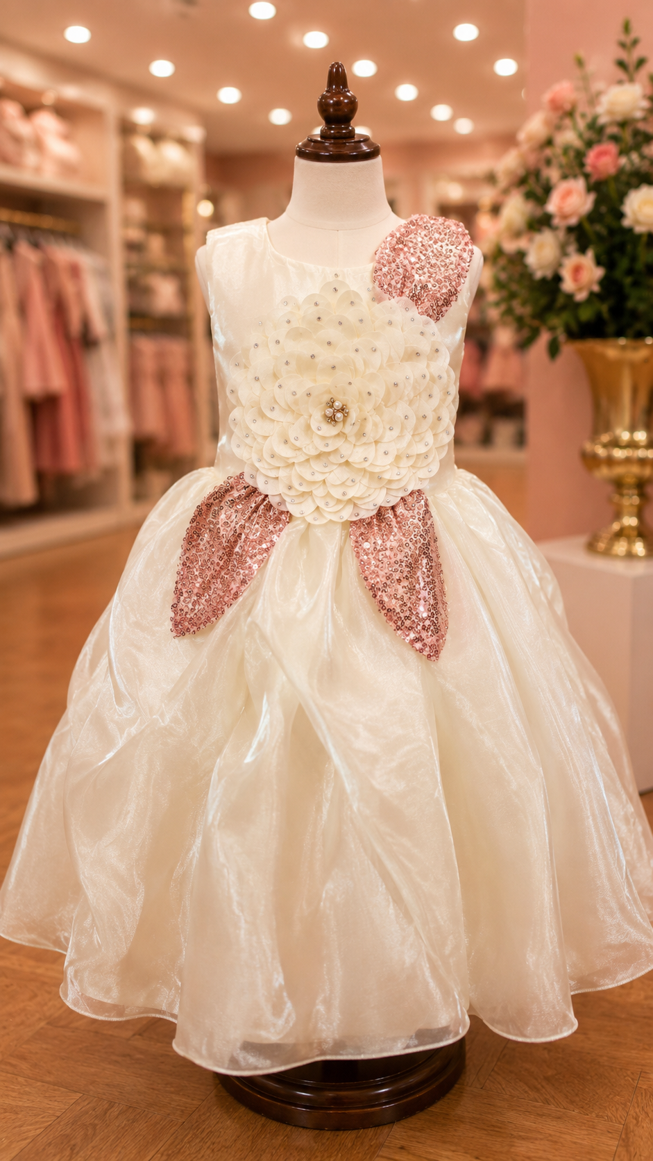 Ivory Blossom Princess Ball Gown For Kids