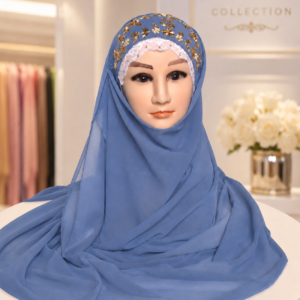 Blue Embroidered Georgette Hijab