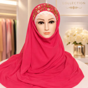 Hot Pink Embroidered Georgette Hijab