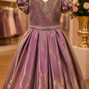 Lavender Princess Puff Sleeve Party Gown
