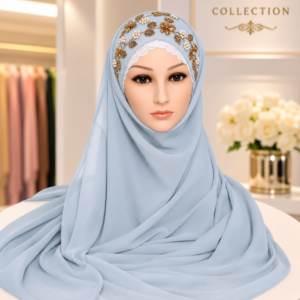 Baby Blue Embroidered Georgette Hijab