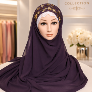 Purple Embroidered Georgette Hijab