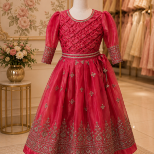 Ruby Blossom Embroidered Party Gown