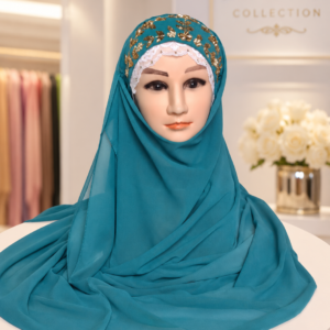 Teal Embroidered Georgette Hijab