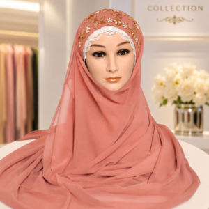 Pink Embroidered Georgette Hijab