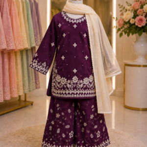 Royal Plum Embroidered Kids Suit