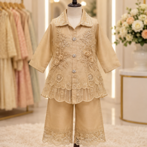 Cream Floral Embroidered Kids Co-Ord Set