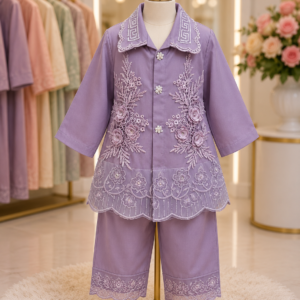 Lavender Floral Embroidered Kids Co-Ord Set