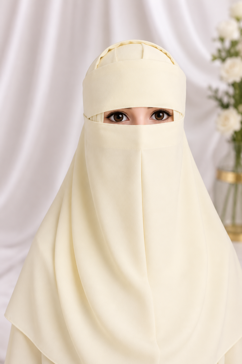 Beautiful Hijab with Matching Nosepiece Cream - Image 1