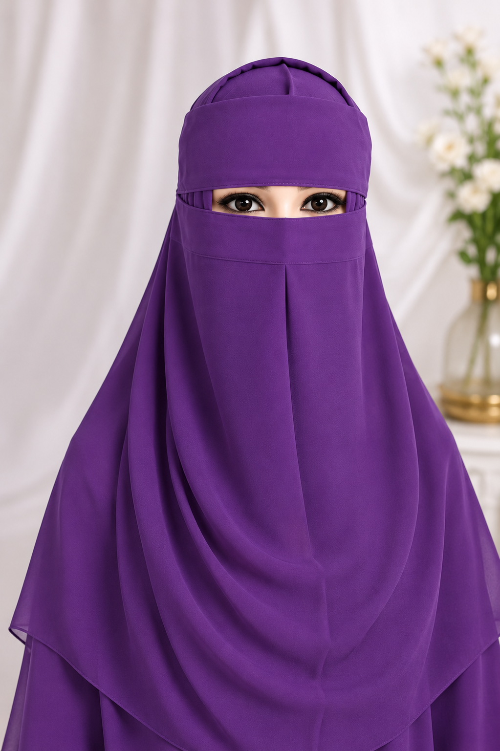 Beautiful Hijab with Matching Nosepiece Purple - Image 1