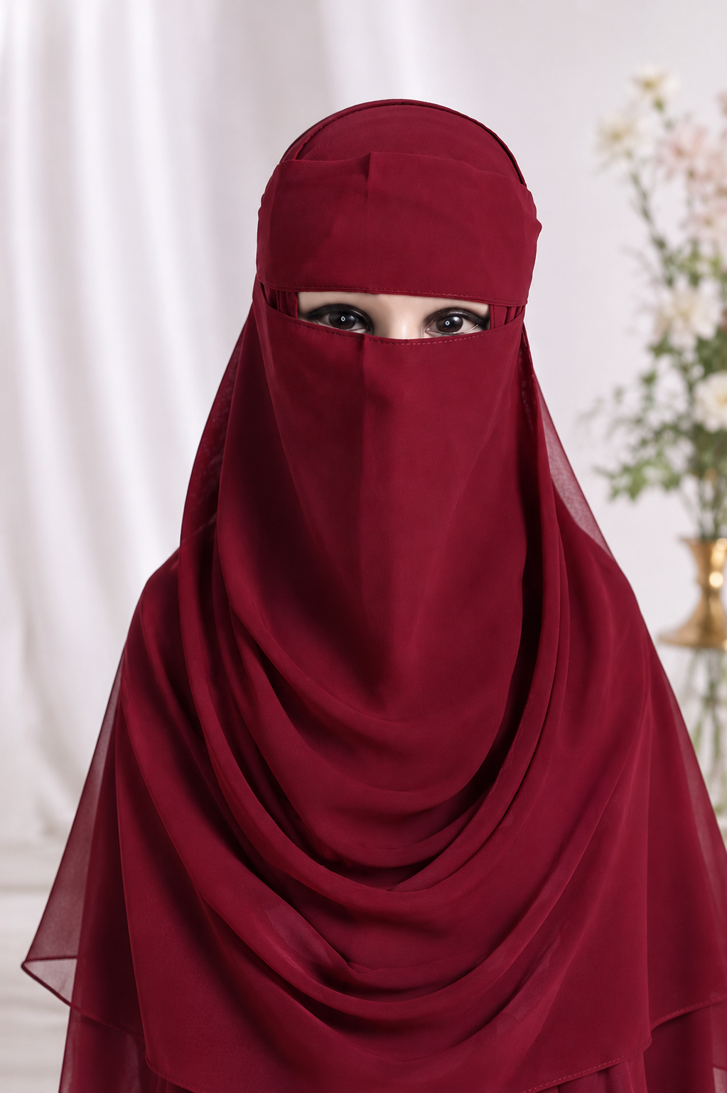 Beautiful Hijab with Matching Nosepiece Maroon