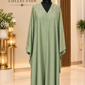 Green Pearl Embellished Luxury Kaftan Abaya